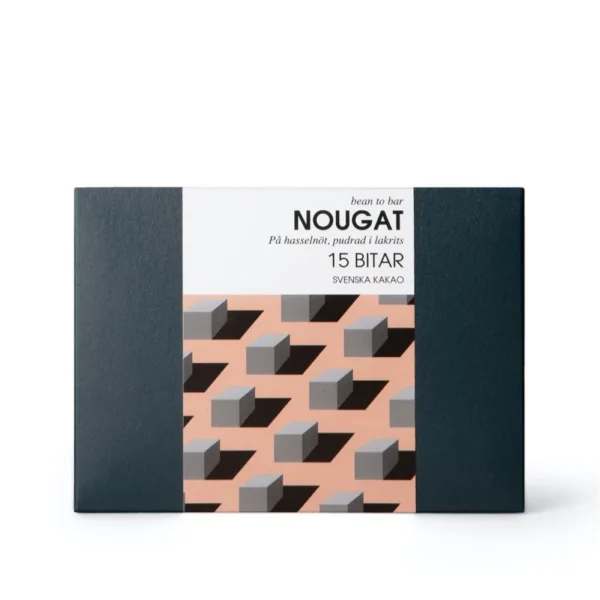 Svenska Kakao Hasselnötsnougat i Lakrits – Presentask 15 bitar