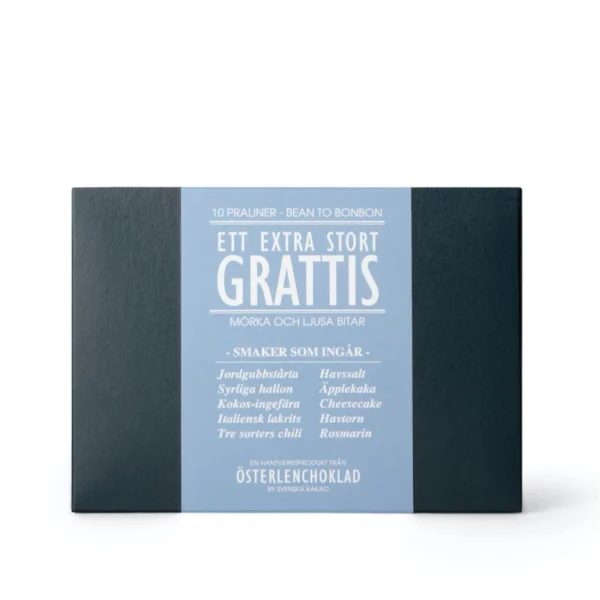 Svenska Kakao Extra Stort Grattis – Mörk & mjölkchoklad – Presentask 10 praliner