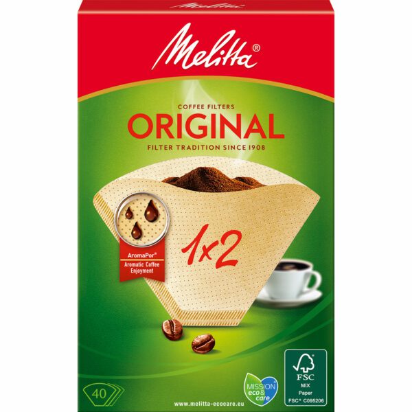 Melitta Kaffefilter 1x2 – 40-pack – Hel kartong 18 st