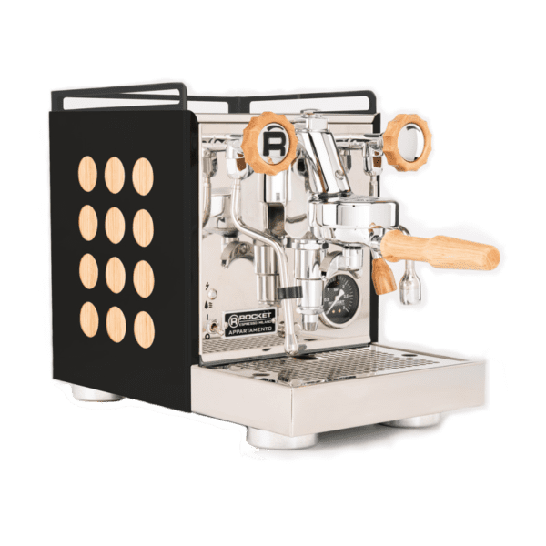 Rocket Appartamento 2.0 Black/Wood espressomaskin i krom, svart och trä
