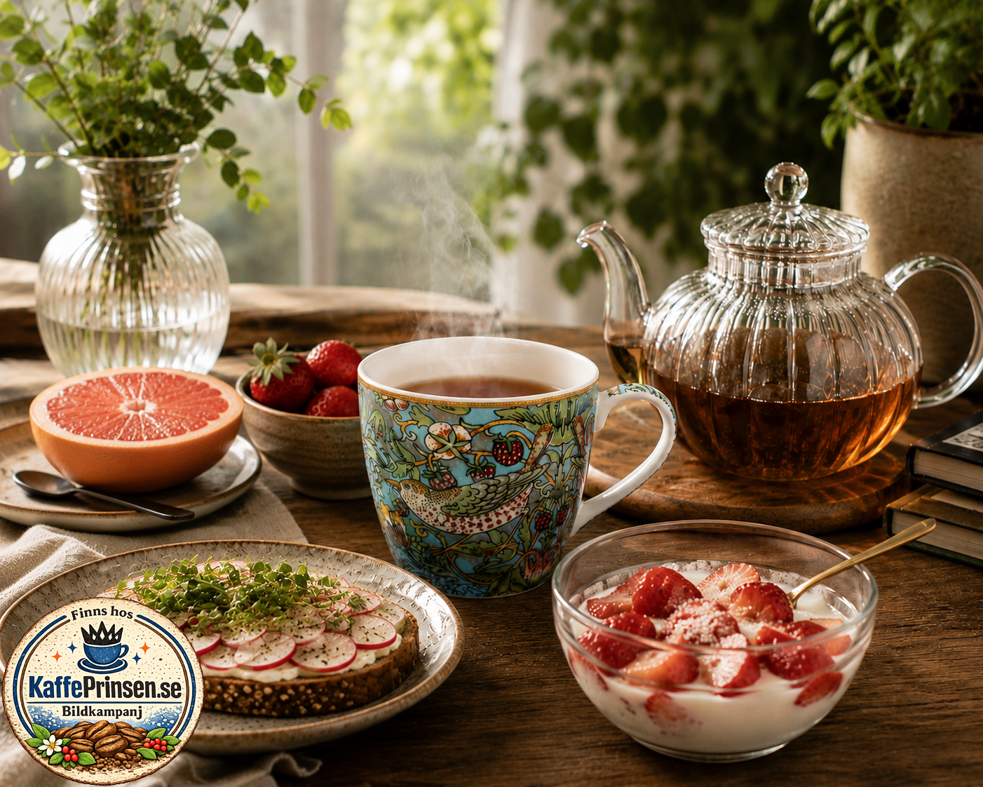 William Morris Strawberry Thief – Lyxig frukostmugg – Porslin – Blågrön