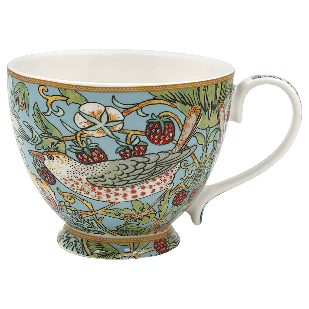 The Leonardo Collection William Morris Strawberry Theif mayfairmugg i porslin – Blågrön med röda jordgubbar – Temugg