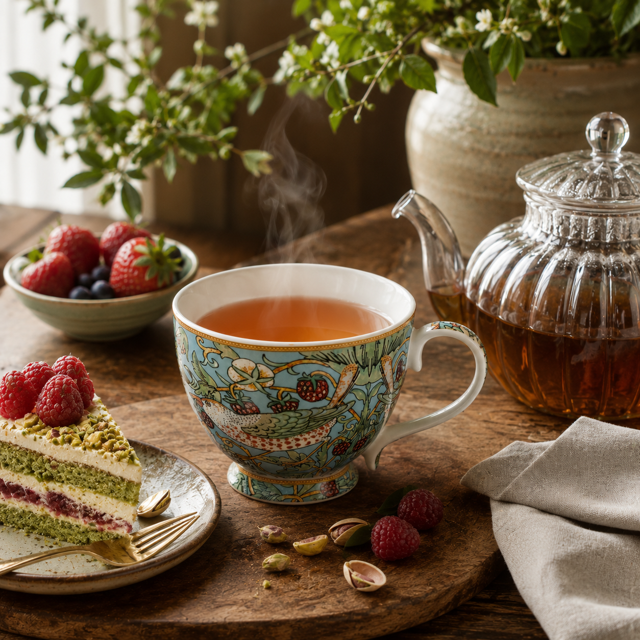 William Morris Strawberry Thief – Mayfairmugg – Porslin – Blågrön - Bild 2