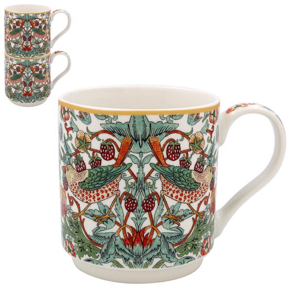 The Leonardo Collection William Morris White Strawberry Thief – 2 stapelbara temuggar – Porslin