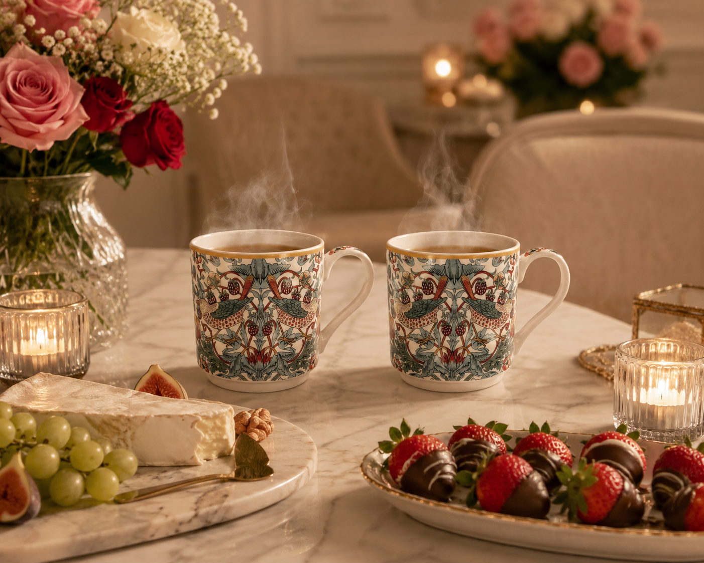 William Morris White Strawberry Thief är ett 2-pack stapelbara temuggar