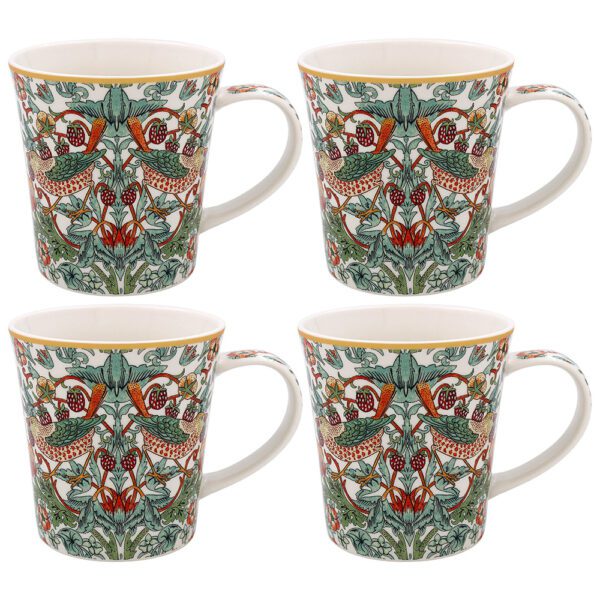 William Morris White Strawberry Thief – 4-pack muggar – Porslin
