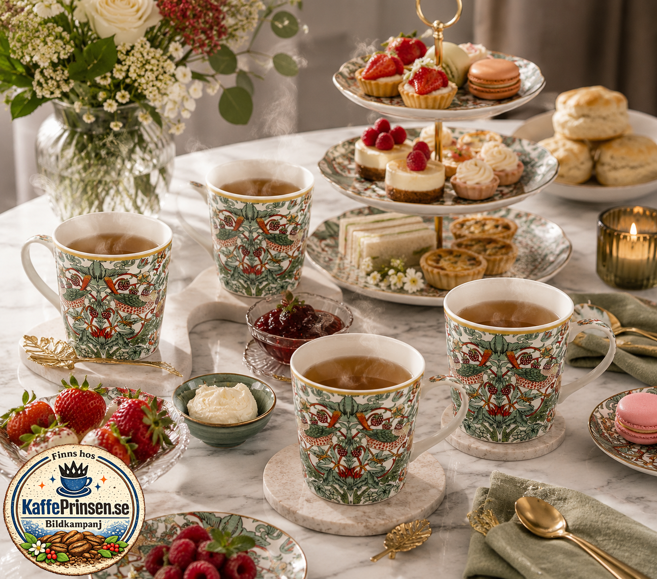 William Morris White Strawberry Thief – 4-pack muggar – Porslin