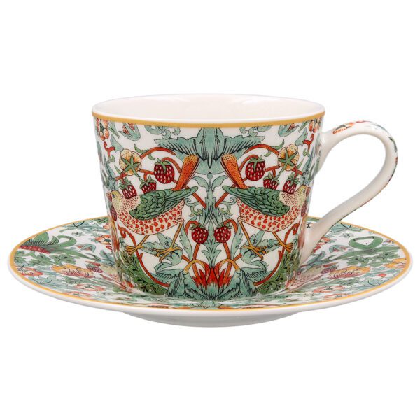 William Morris White Strawberry Thief – Kopp med fat – Porslin