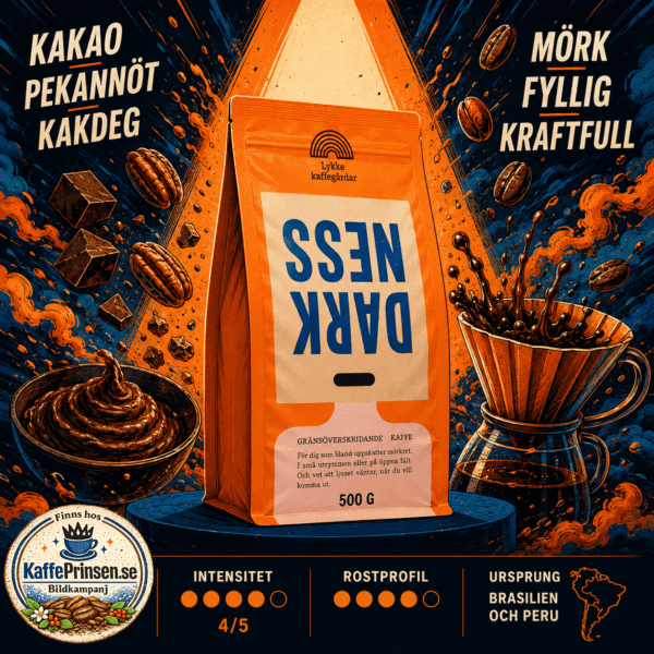 Lykke Darkness – Mörkrostat kaffe med smak av kakao, pekannöt och kakdeg – 500 g