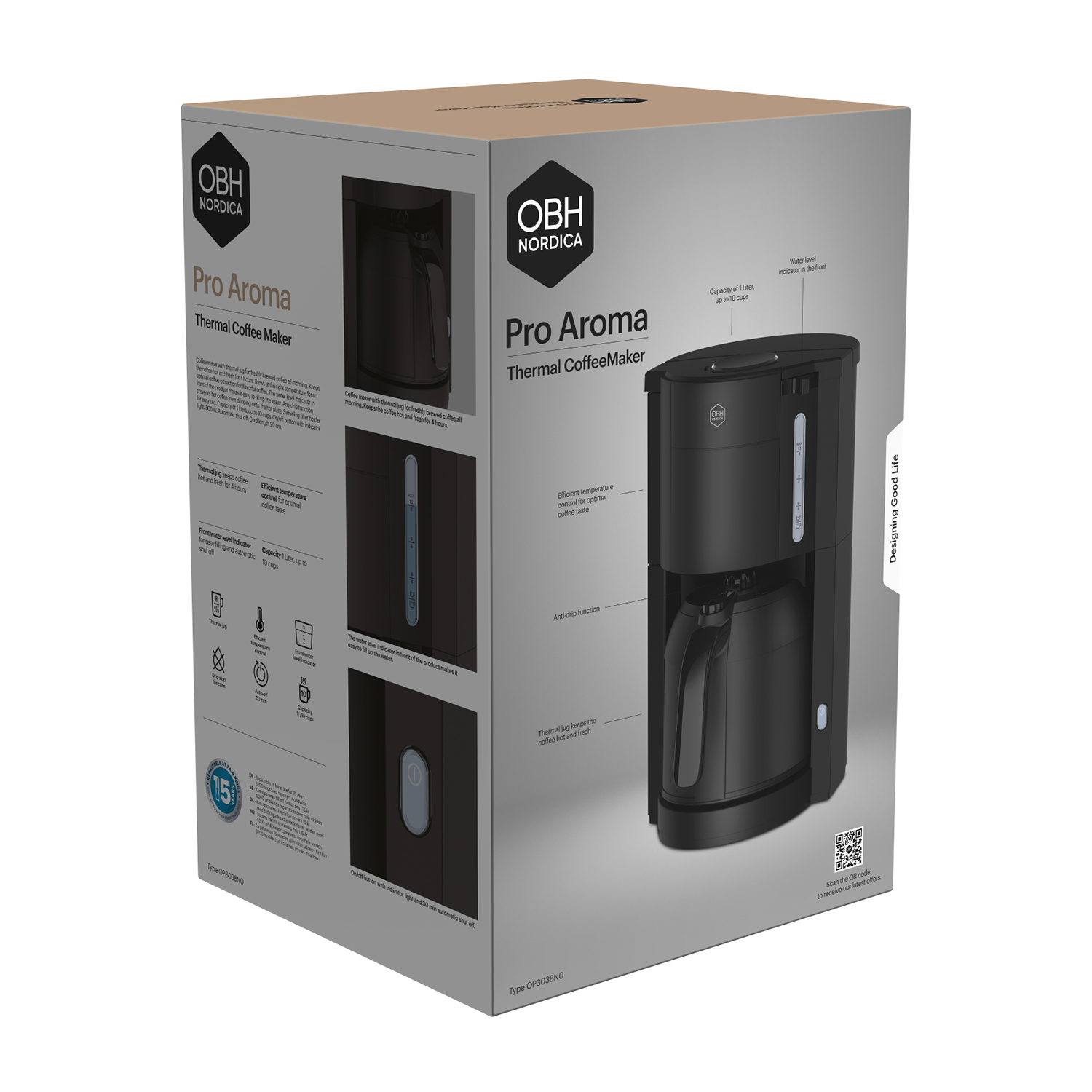 OBH Nordica Pro Aroma – Kaffebryggare med termoskanna – 1 liter – Svart - Bild 5