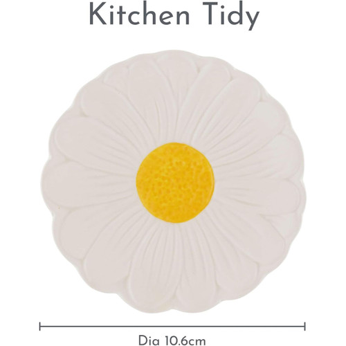 Price & Kensington Daisy Tepåsfat & skedlägg – Keramik – Vit präglad prästkrage - Bild 3