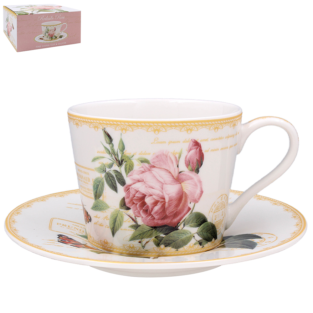 The Leonardo Collection Redouté Rose – Kopp med fat i porslin