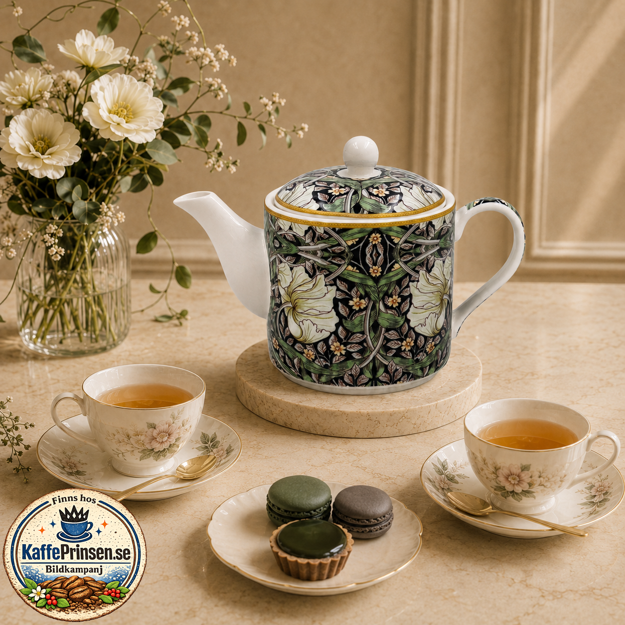 Midnight Pimpernel tekanna i porslin från William Morris – 0,75 liter i mörk kolorit