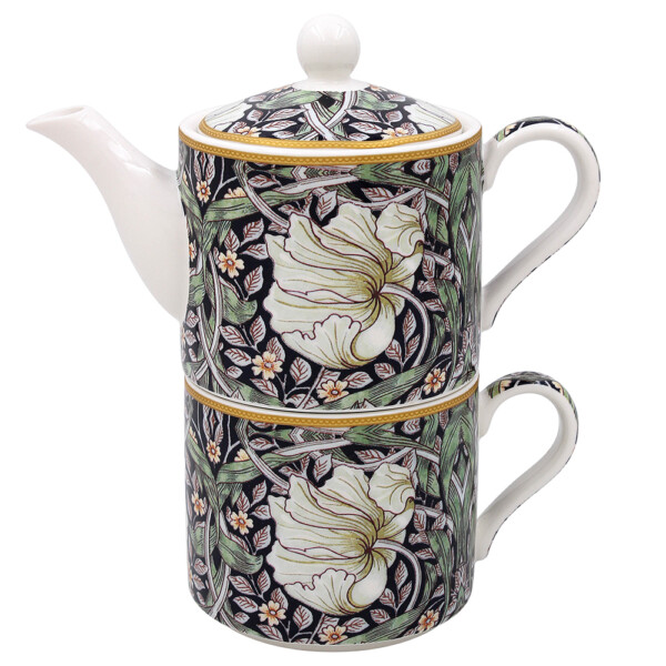 William Morris Pimpernel Midnight – Tea for one-set i porslin – 0,6 liter – 2 koppar