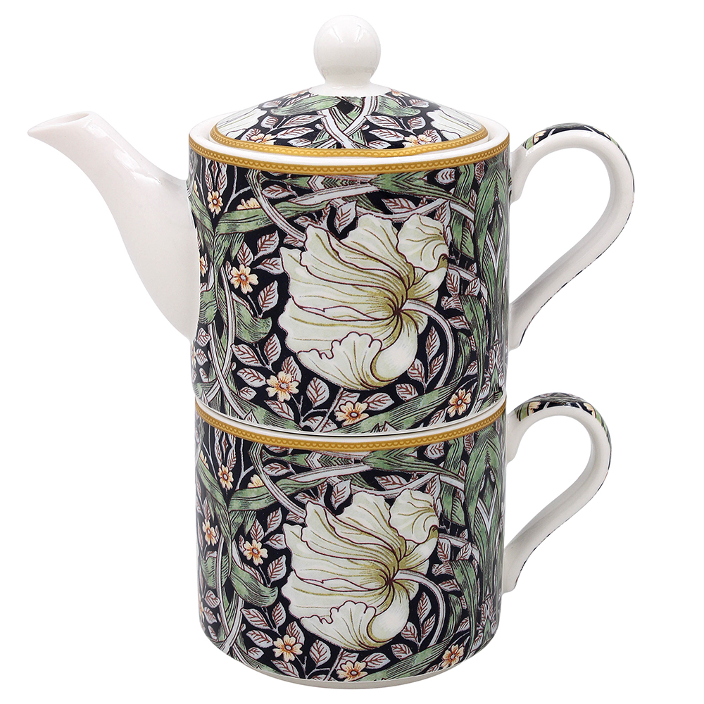 William Morris Pimpernel Midnight – Tea for one-set i porslin – 0,6 liter – 2 koppar