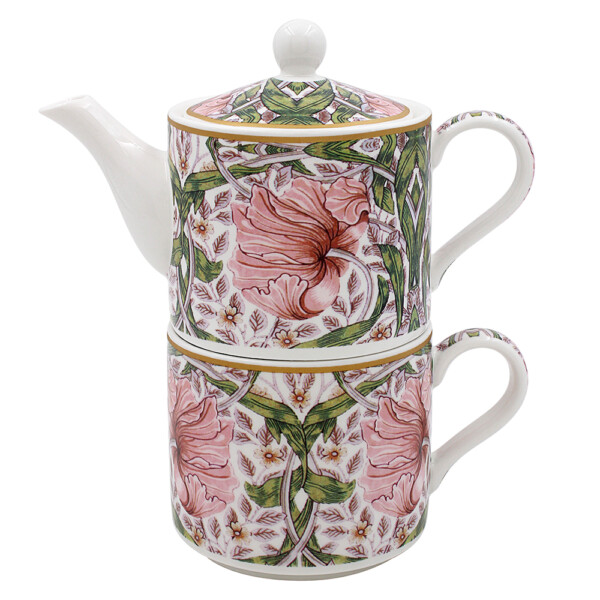 William Morris Pimpernel Pink – Tea for one-set i porslin – 0,6 liter – 2 koppar