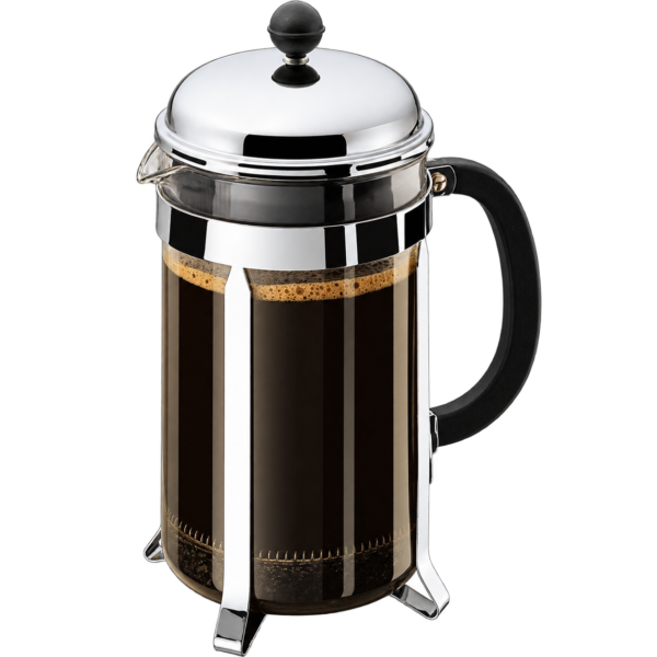 Bodum Chambord presskanna 1,5 liter för 12 koppar med kanna i borosilikatglas, blank förkromad ram och svart handtag