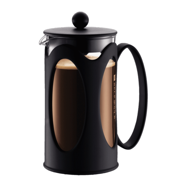 Bodum Kenya presskanna 0,35 liter för 3 koppar med kanna i borosilikatglas, svart plasthölje och filter i rostfritt stål