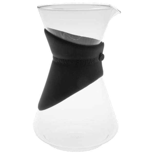 Finum Bloom and Flow pour over kaffebryggare med glaskaraff, tratt och svart silikonkrage