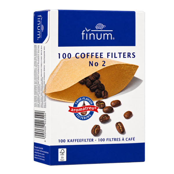 Finum kaffefilter storlek 2 (1x2) i oblekt brunt papper, förpackning med 100 filter