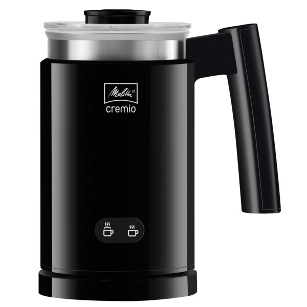 Melitta Cremio 2.0 mjölkskummare i svart för varmt och kallt mjölkskum med 360-graders bas