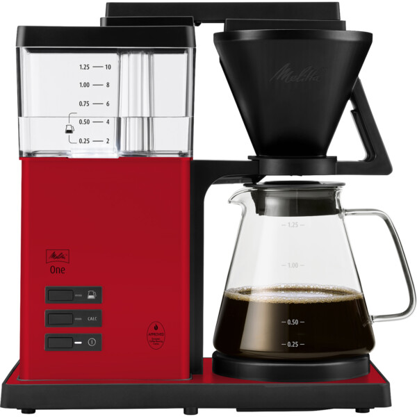 Filterkaffebryggare från Melitta i rött med LED-belyst vattentank