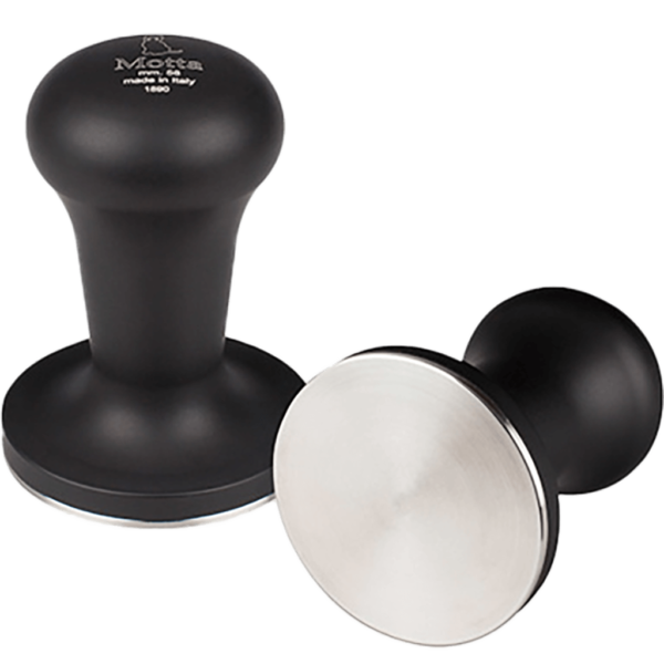 Motta Flash tamper Ø 58 mm med mattsvart handtag i aluminium och bas i rostfritt stål