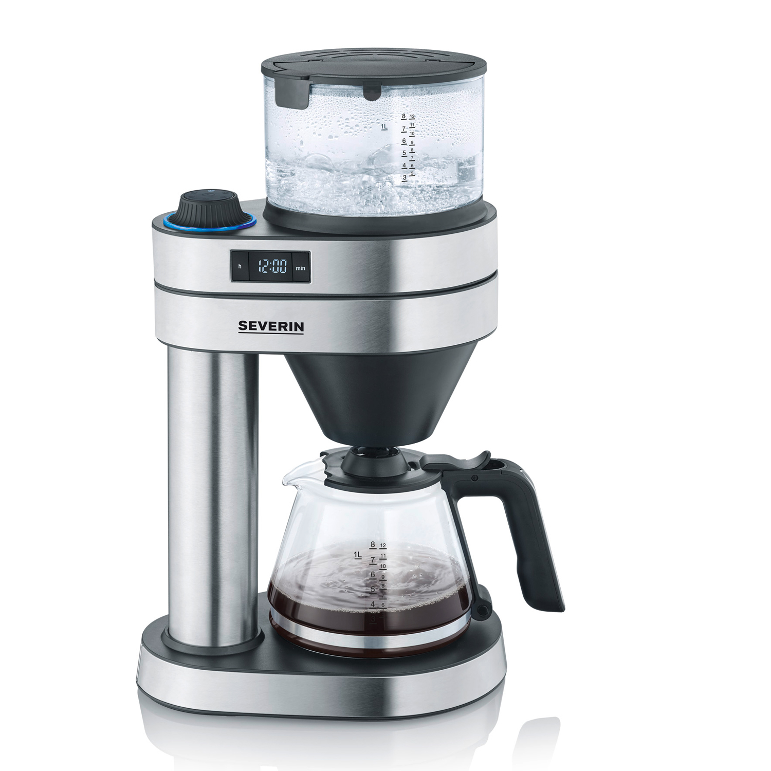 Severin Caprice KA 5762 ECBC-godkänd kaffebryggare i borstat rostfritt stål och svart med vattentank i glas för 8 koppar
