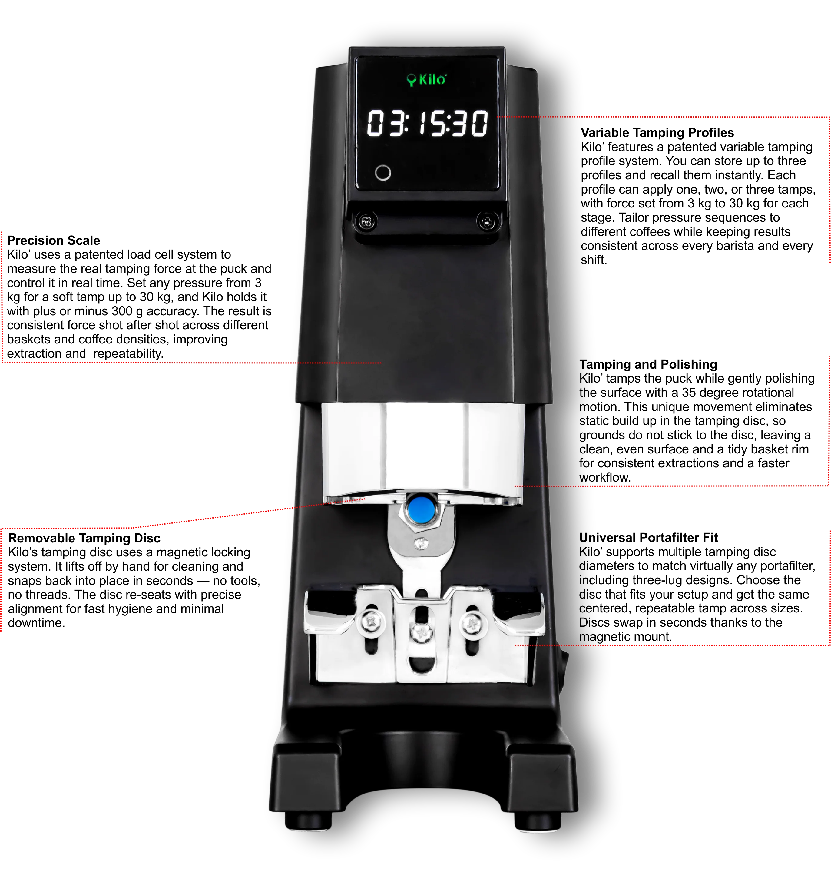 Slingshot Kilo Black – Automatisk tamper med justerbart tamptryck – Ø 58 mm