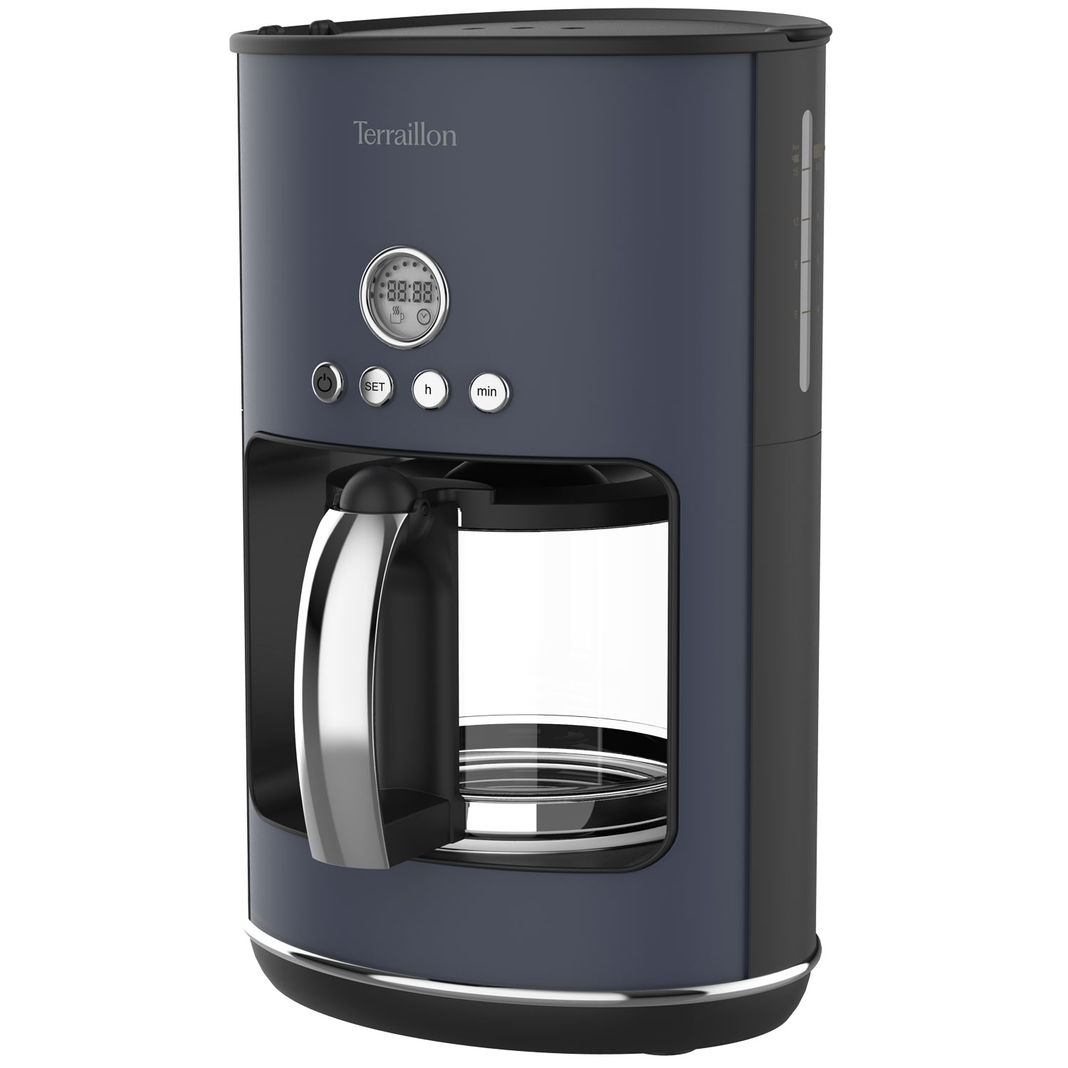 Midnattsblå filterkaffebryggare Terraillon New Moon med 24-timmars timer