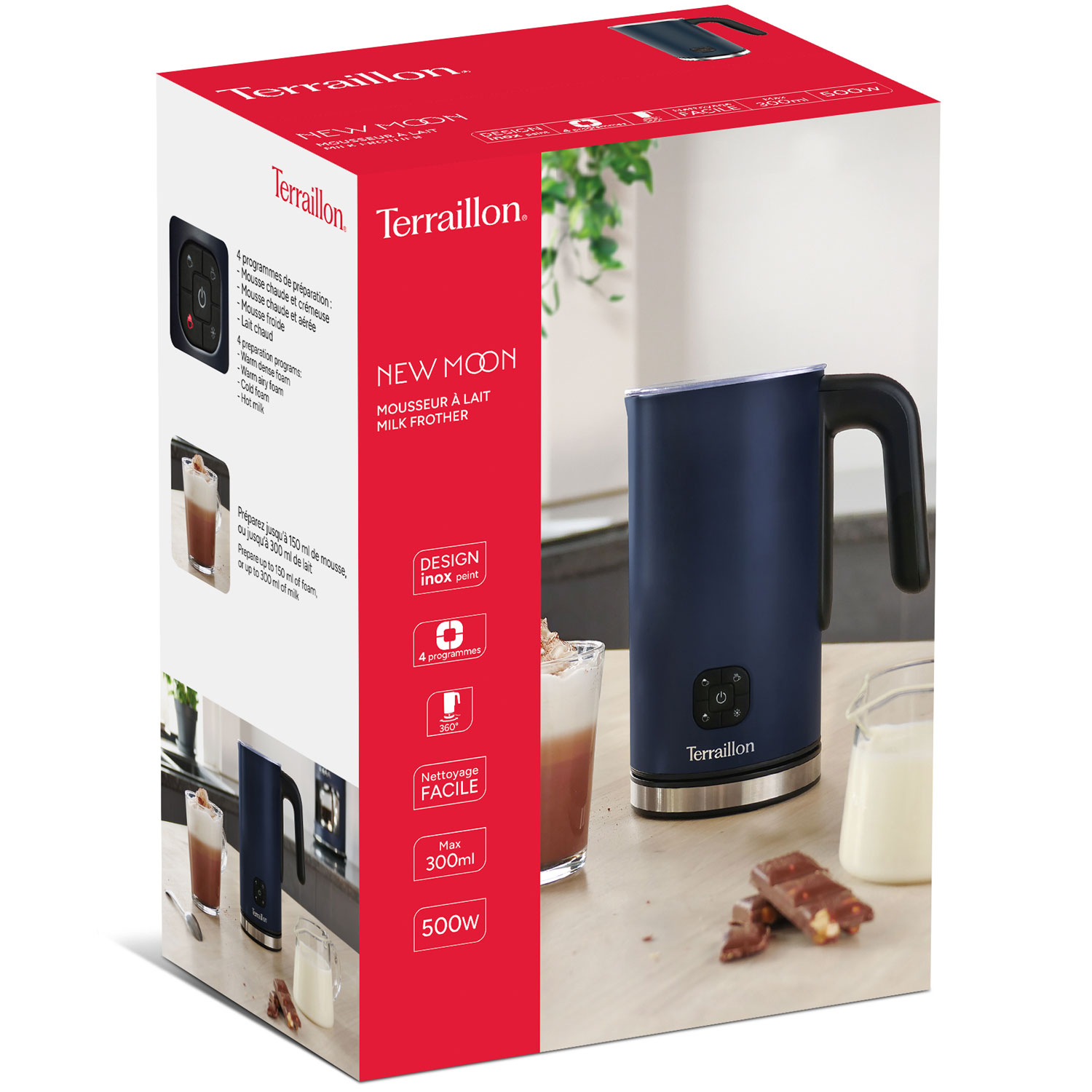 Terraillon New Moon elektrisk mjölkskummare – 300 ml – Midnattsblå - Bild 5