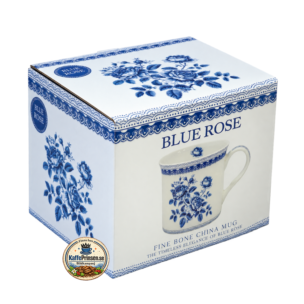 Blue Rose palacemugg med romantiska blå rosor i tunt benporslin i fin presentförpackning