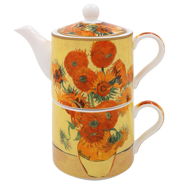 Vincent van Gogh tea for one-set i fint porslin med staplad tekanna på 0,6 liter och mugg
