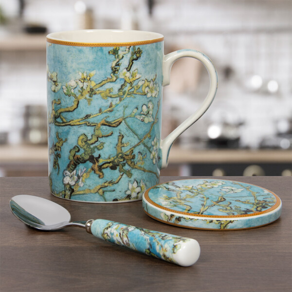 The Leonardo Collection Van Gogh Almond Blossom presentset med mugg, underlägg i glas och sked