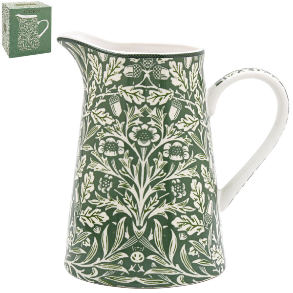 William Morris Acorn mjölkkanna i fint porslin i grönt och vitt med ekollon och eklöv