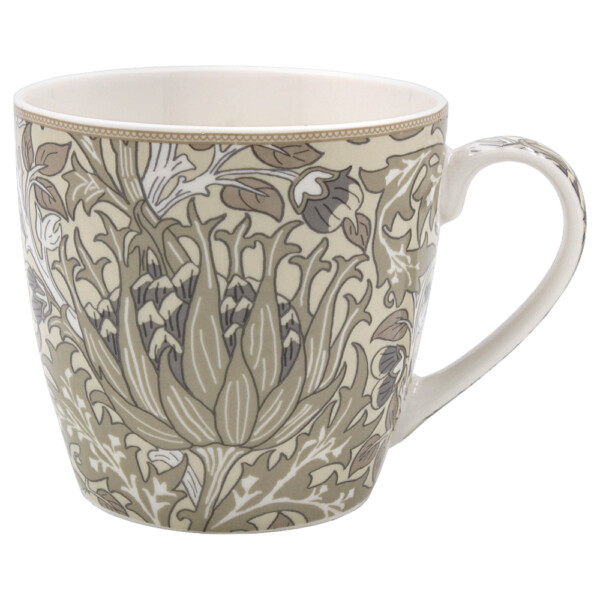 William Morris Artichoke frukostmugg i fint porslin på 48 cl med kronärtskockans bladformer