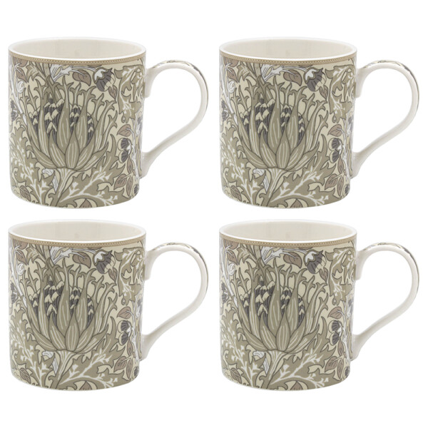 William Morris Artichoke muggar i fint porslin, fyrpack om 30 cl med matchande presentkartong