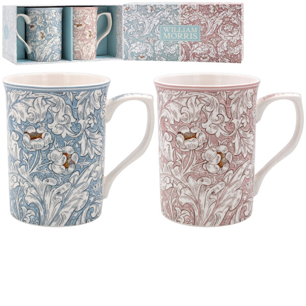 William Morris Bachelor's Button castlemuggar i fint porslin, tvåpack i två färgställningar med matchande presentkartong