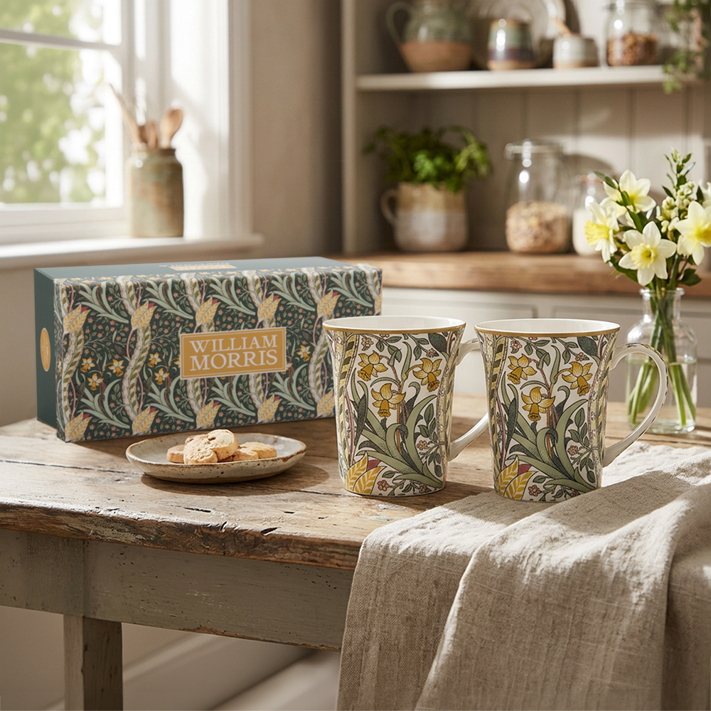 William Morris Daffodils 2 trumpetmuggar i fint porslin