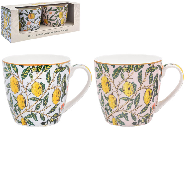 William Morris Fruit frukostmuggar i fint porslin, tvåpack i två färgställningar med matchande presentkartong