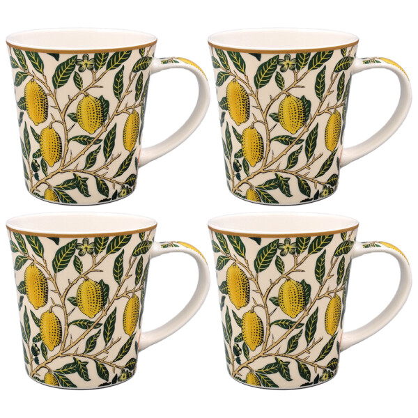 William Morris Fruit koniska muggar i fint porslin, fyrpack om 30 cl med matchande presentkartong