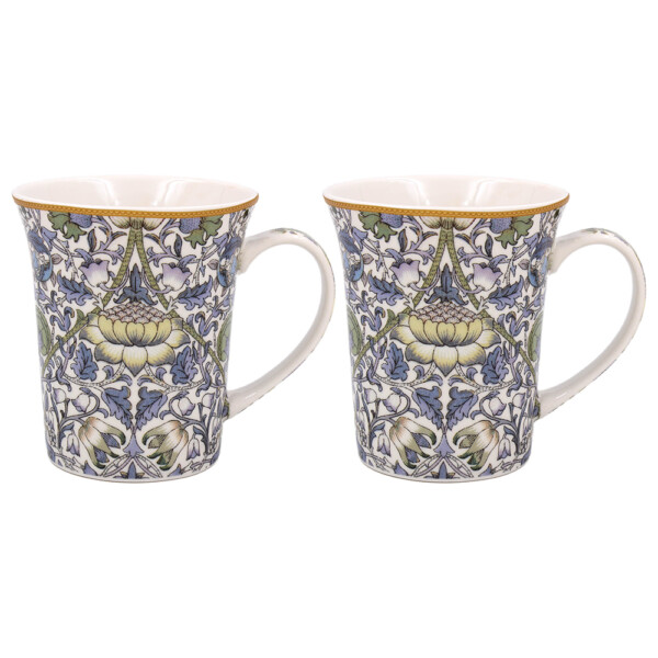 William Morris Lodden trumpetmuggar i fint porslin, tvåpack med matchande presentkartong