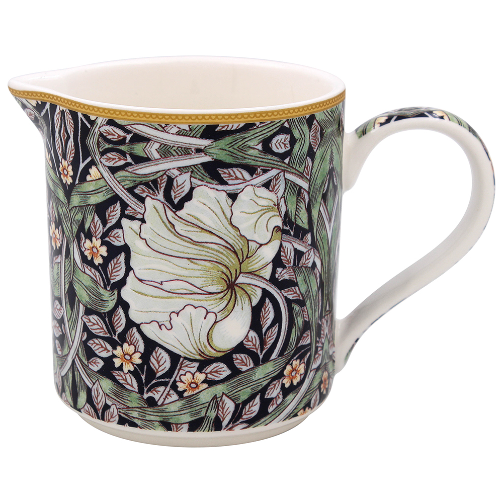 William Morris Midnight Pimpernel mjölkkanna i fint porslin med blommor och bladverk mot nattblå grund