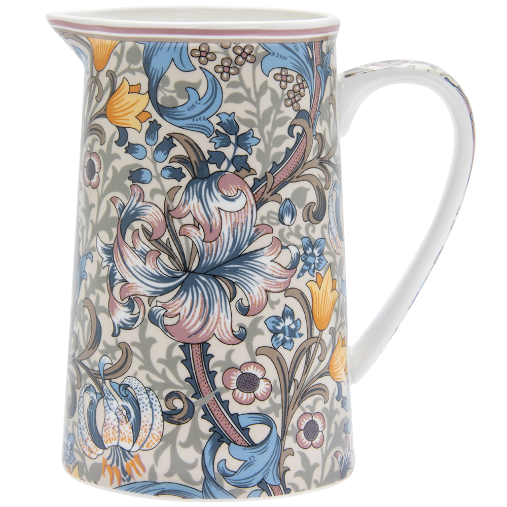William Morris Pink Golden Lily mjölkkanna i fint porslin med liljor och bladverk i rosa kolorit