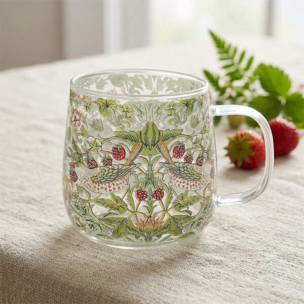 William Morris Strawberry Thief – Glasmugg med mönstret från 1883 runt hela muggen