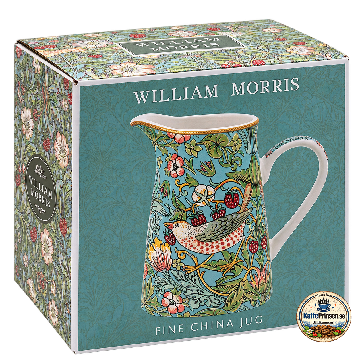 William Morris Teal Strawberry Thief – Mjölkkanna i porslin i fin presentförpackning