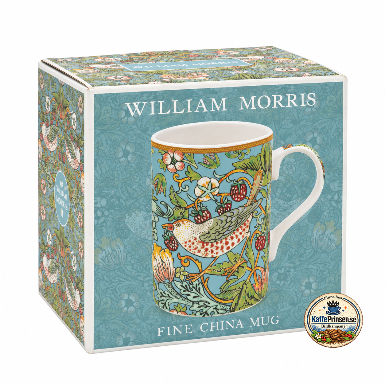 William Morris Teal Strawberry Thief – Mugg i fin presentförpackning