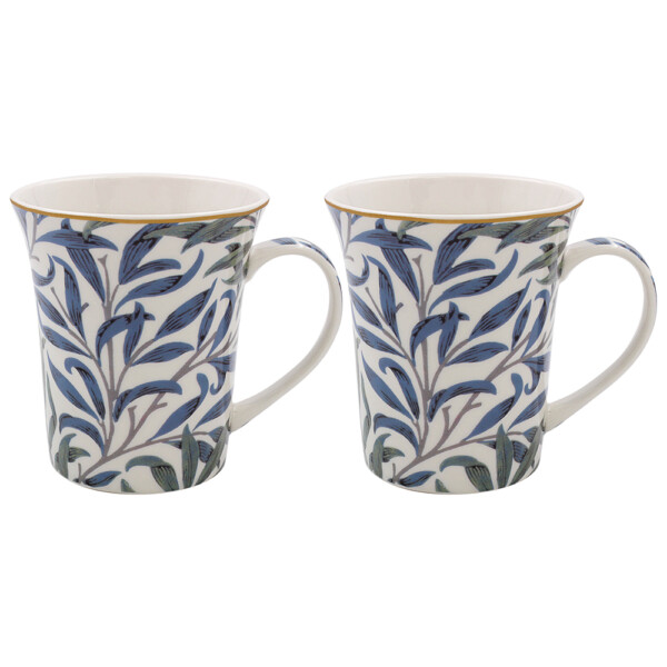 William Morris Willow Bough trumpetmuggar i fint porslin, tvåpack med matchande presentkartong