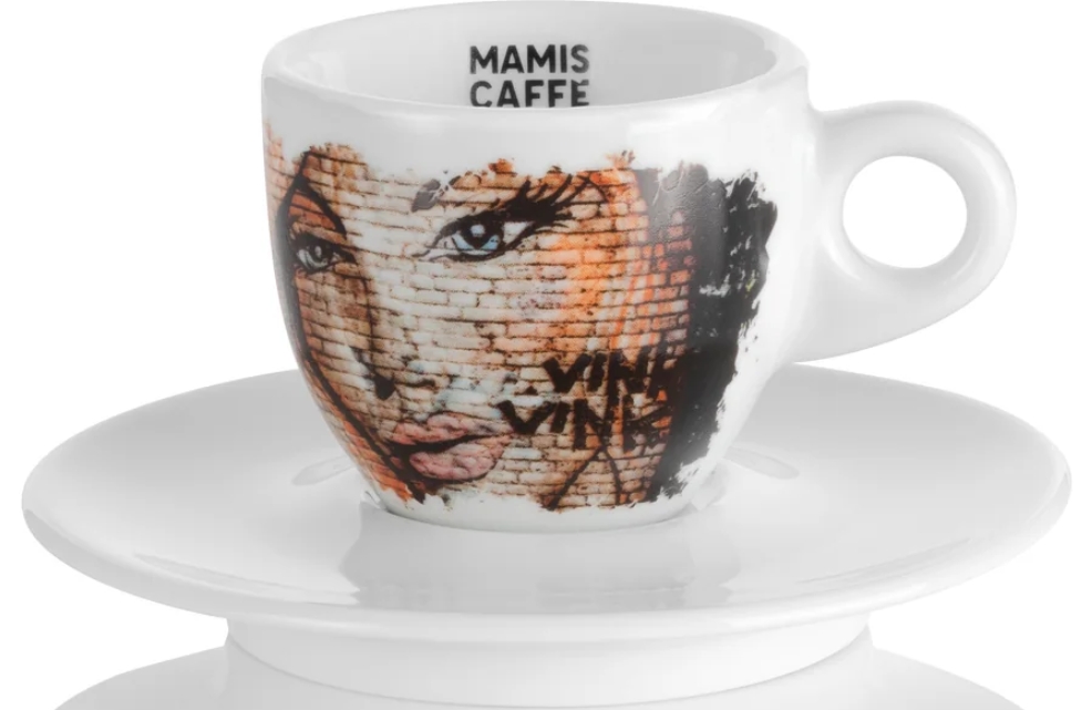 Mamis Caffè Elena italiensk espressokopp med urbant konstmotiv