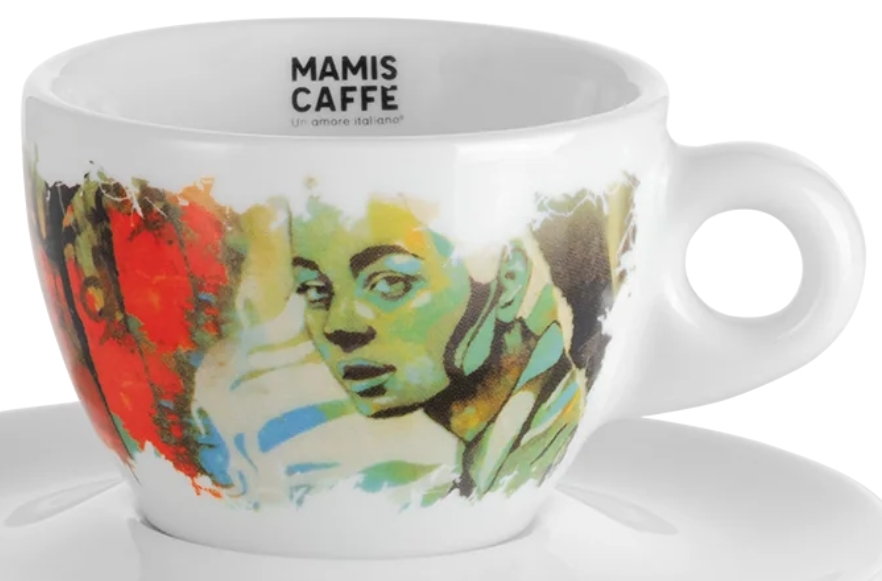 Gaia cappuccinokopp med konstnärligt porträttmotiv från Mamis Caffè